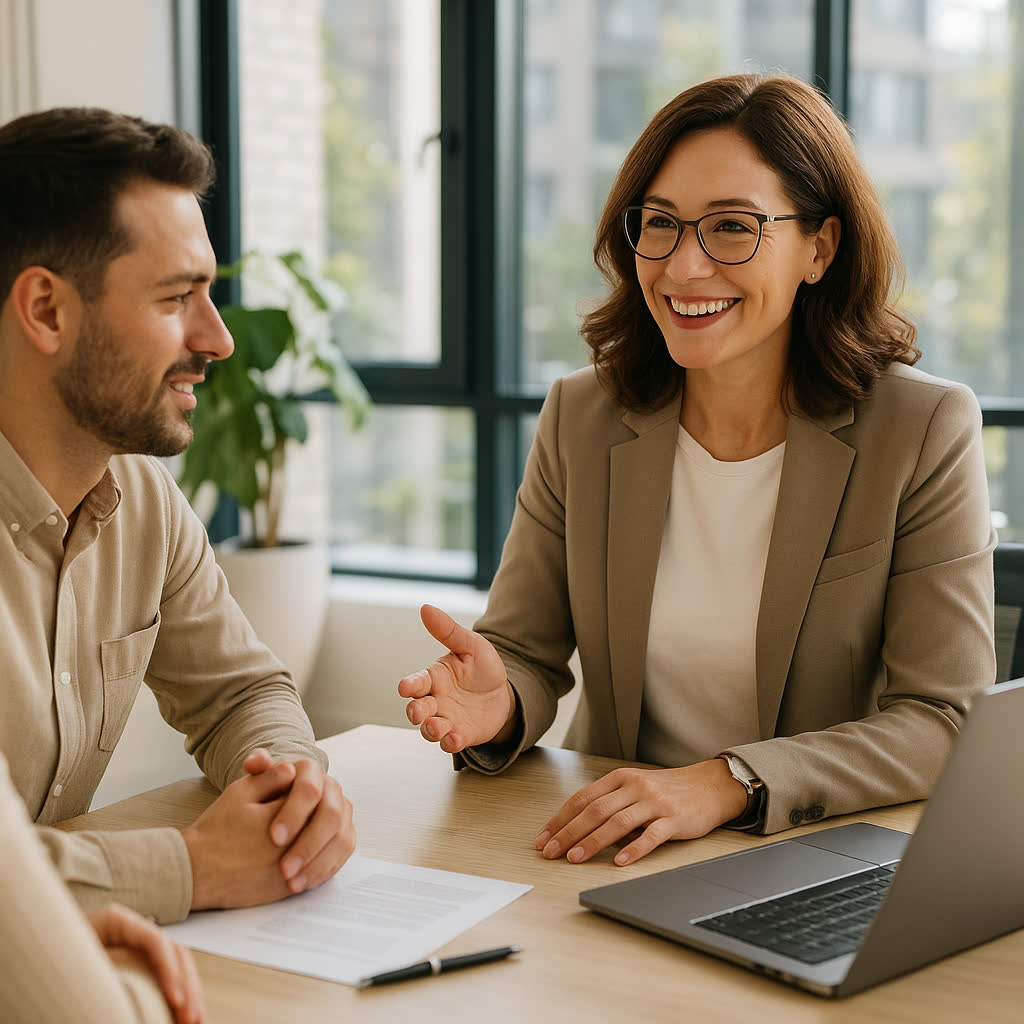 Consultora da Prime atendendo um casal